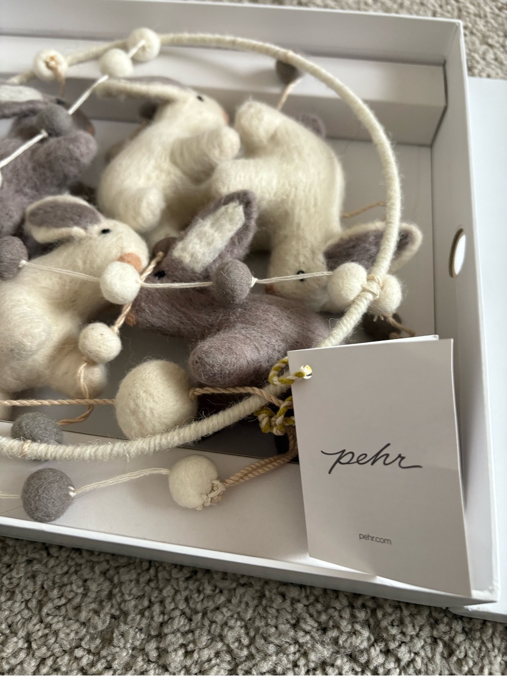 Pehr Bunny Hop - Handmade Wool Bunny Garland Mobile - Cream & Gray - Picture 4 of 5